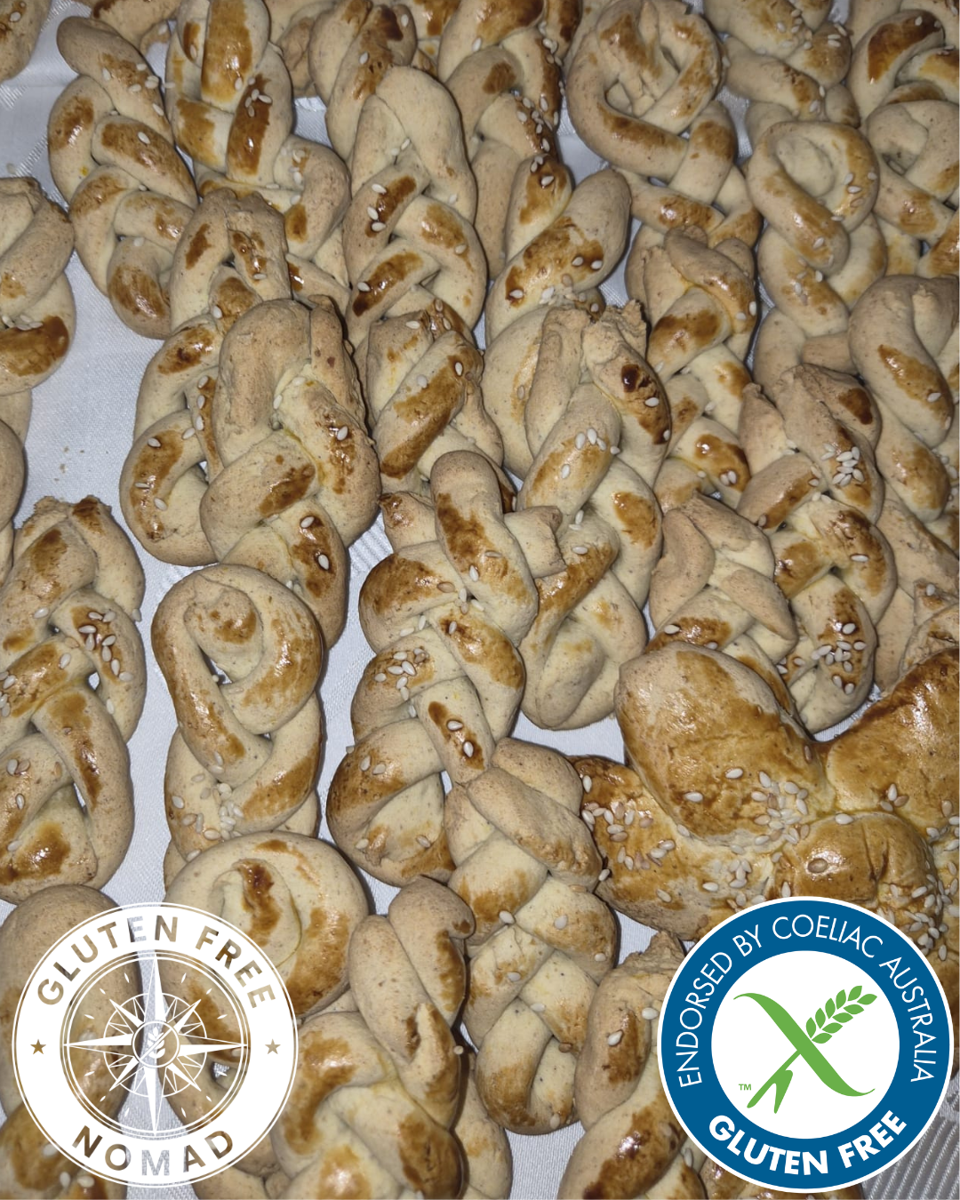 Traditional gluten free Koulourakia made with Gluten Free Nomad 1-to-1 gluten free flour