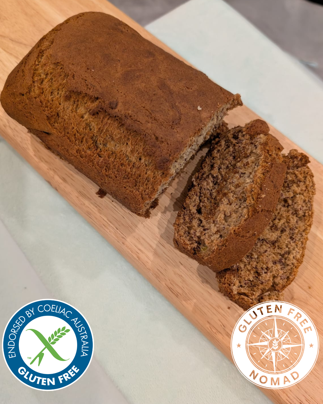 Easy gluten free banana bread made with Gluten Free Nomad 1:1 All Purpose Flour