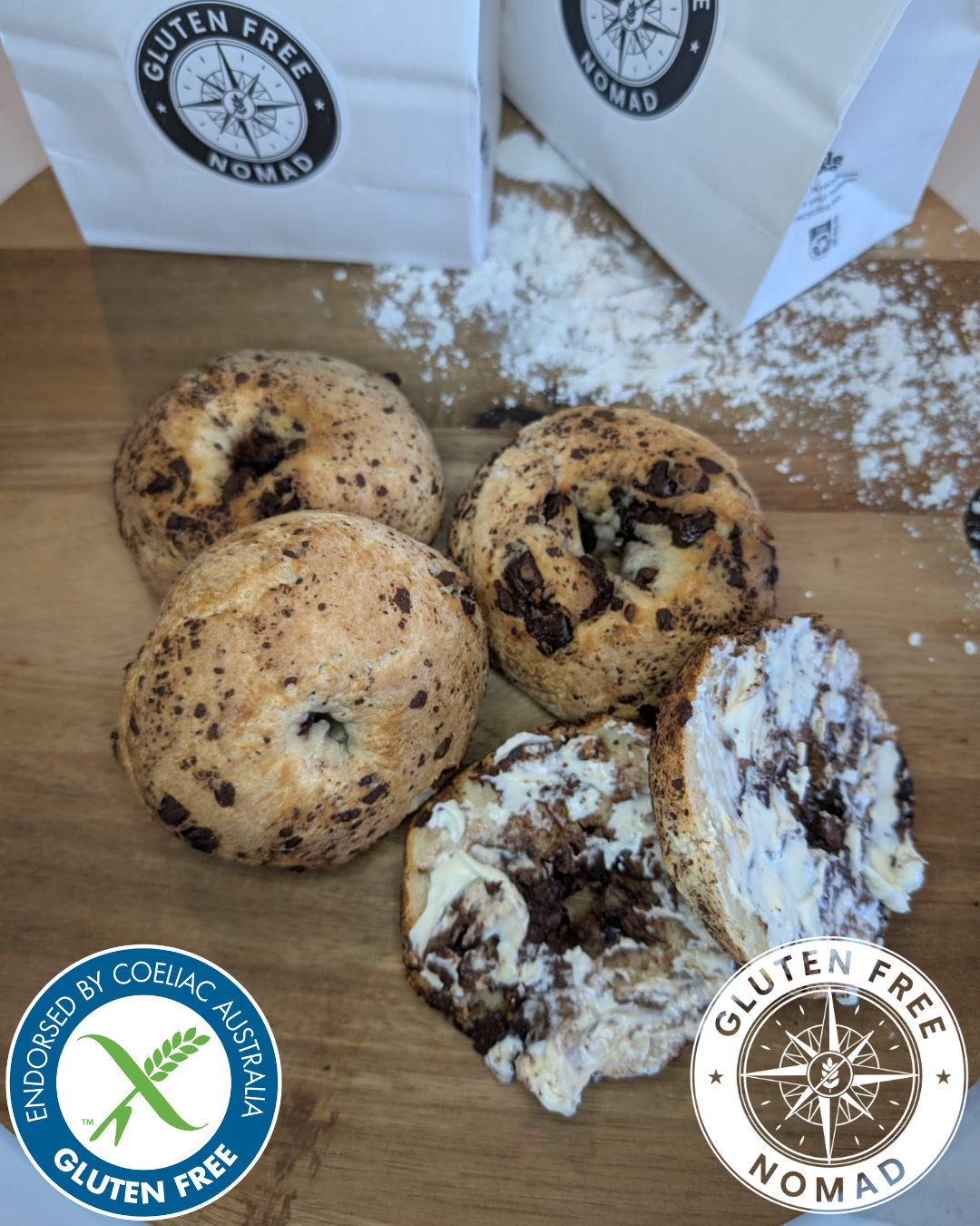 Easy chocolate chip gluten free bagel recipe using 1-to-1 gluten free flour